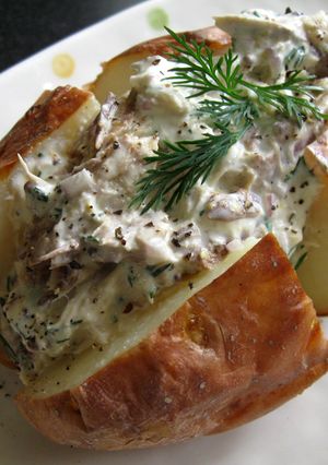 A picture of Mackerel & Sour Cream with Jacket Potato.