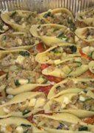 A picture of Conchiglioni Stuffed with Zucchini, Eggplant, and Caciocavallo Cheese.