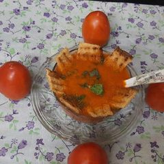 Tomato Soup with bread croutons A picture of Tomato Soup with bread croutons.