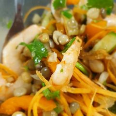 A picture of Lentil chickpea and prawn salad.
