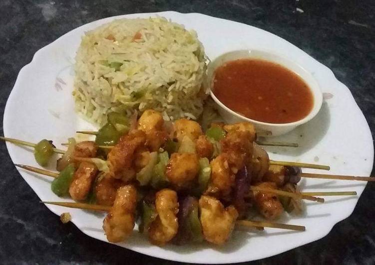 Recipe of Perfect #RiceContest &#34;Chicken Shashlik&#34; with Fried rice #CookpadApp