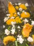 Kale, roasted pumpkin and goat cheese salad