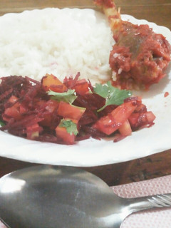 A picture of Steamed Rice,wet fry chicken & vegetable salad#Rice competition.
