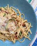 Courgette and smoked bacon carbonara