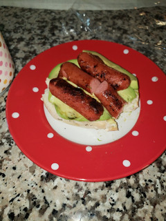 A picture of Sausage with Avocado 🥑 and bagels 🥯.