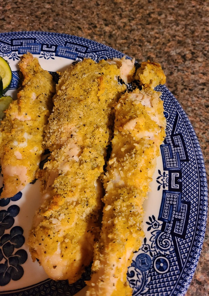 A picture of Mojos "Catnip" special Panko crusted chicky strips.