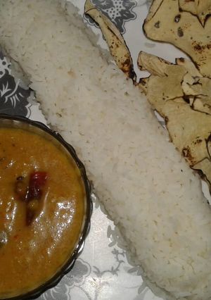 A picture of Moong daal kadhi chawal.