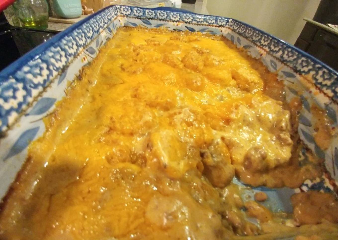 Nacho cheese tater tot casserole