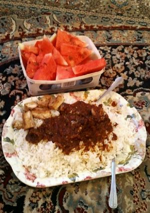 Shinkafa da miyan jajjage da kifi ainihin hoton girkin
