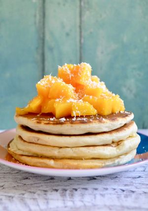 A picture of Mango Coconut Pancakes.