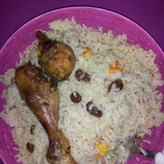 A picture of Fried Rice With Raisins and Carrots.