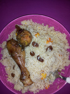 A picture of Fried Rice With Raisins and Carrots.