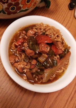 A picture of Cabbage & Fennel Tofu Ramen Noodle Soup.