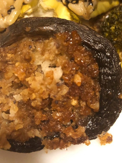 A picture of Parmesan Garlic Stuffed Mushrooms and Broccoli.