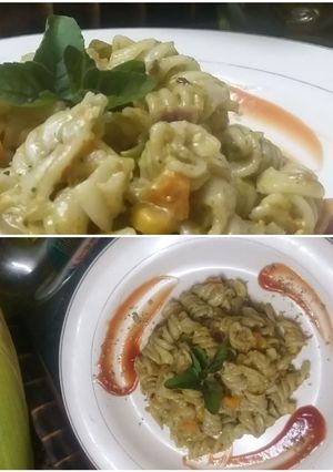 A picture of Creamy pesto sauce pasta.