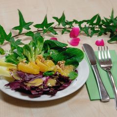 Salad with radicchio, chicory and orange segments A picture of Salad with radicchio, chicory and orange segments.