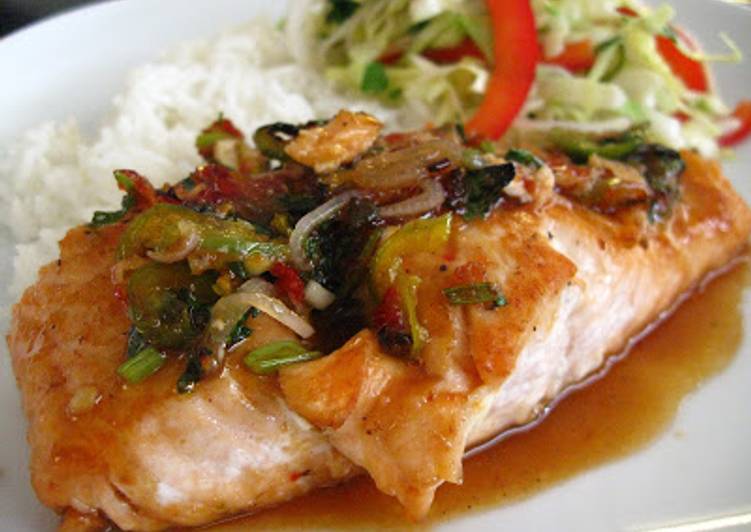 Recipe of Perfect Easy Sweet &amp; Spicy Thai-Inspired Maple Glazed Salmon