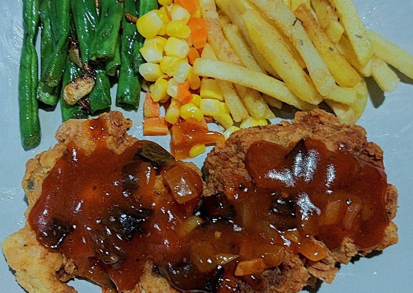 Crispy Beef Steak with Barbeque Sauce