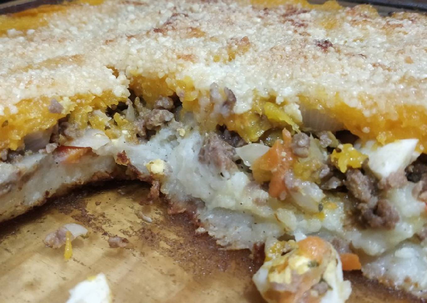 Pastel de carne con calabaza y puré de papas Ñammmmm!!