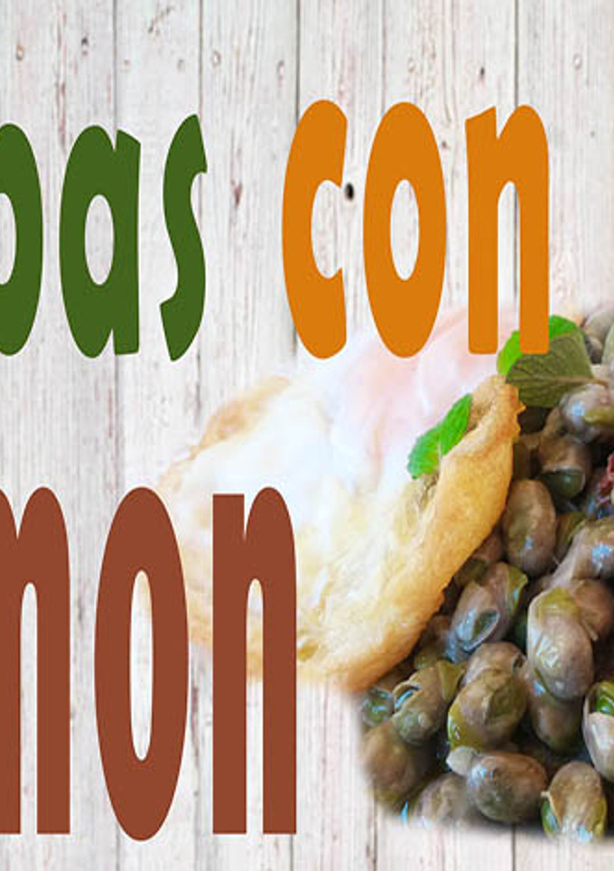 Una foto de Habas con jamón y huevo frito