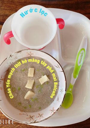Hình của món Cháo Yến mạch thịt bò măng tây phô mai.
