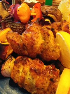 A picture of Fast BBQ turkey kebobs.