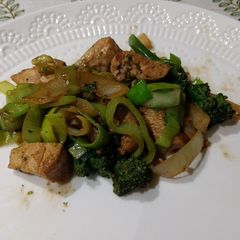 A picture of Stir Fried Chicken with Purple Sprouting Broccoli.