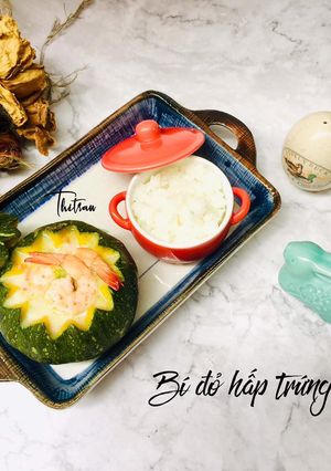 Hình của món Bí đỏ hấp trứng tôm rau củ.