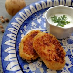 Potato Chickpea Patties with Yogurt A picture of Potato Chickpea Patties with Yogurt.