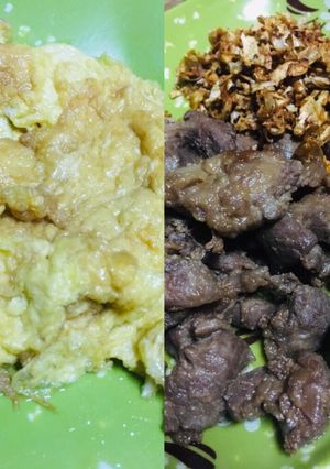 รูปของ หมูทอดกระเทียมหมักน้ำปลา กับ ไข่เจียว