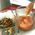 Judías con salmorejo de aguacate