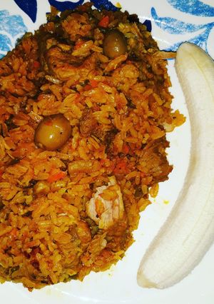 Una foto de Arroz de carne de res y cerdo en aceite de coco