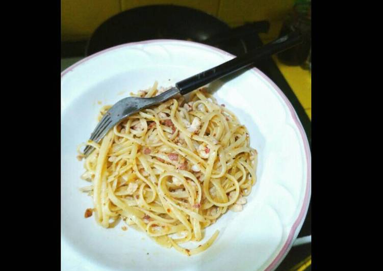 Cara Gampang Membuat Spaghetti Aglio Olio with Chicken Anti Gagal