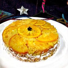 A picture of Orange blender upside down side cake.