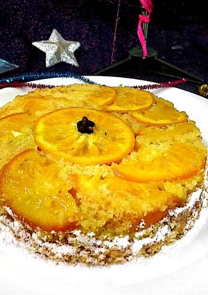 A picture of Orange blender upside down side cake.