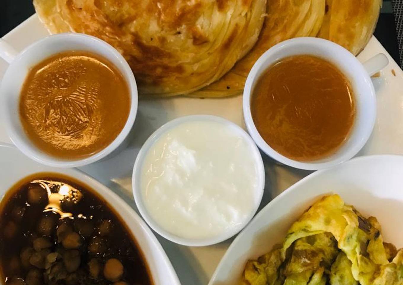 Chana Chola, omellete and paratha