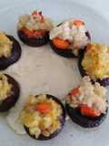 Cestitas de portobello con arroz y crema de almendras