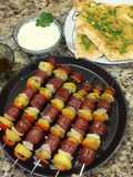 Brochetas de chorizos ahumados al horno