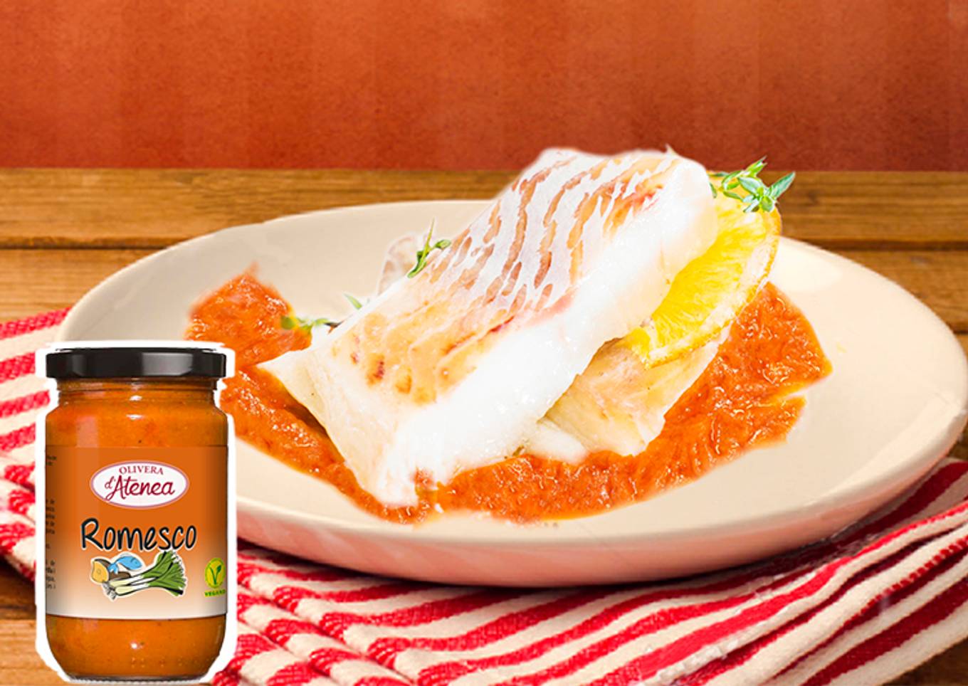 Bacalao al horno con Salsa Romesco