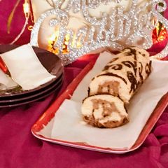 A picture of Patterned chocolate ice cream stuffed Swissrolls.