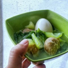 Meat Balls, Bokchoy and Egg Soup A picture of Meat Balls, Bokchoy and Egg Soup.
