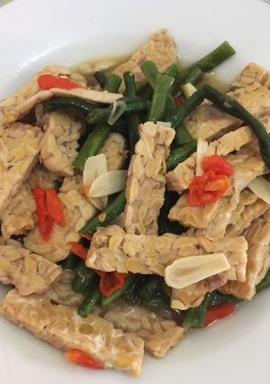 Foto resep Tumis tempe kacang panjang pedas