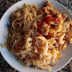 A picture of Spaghetti with scrambled eggs#4week challenge#authormarthon.