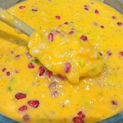 A picture of Sago with Mango and Coconut Milk.
