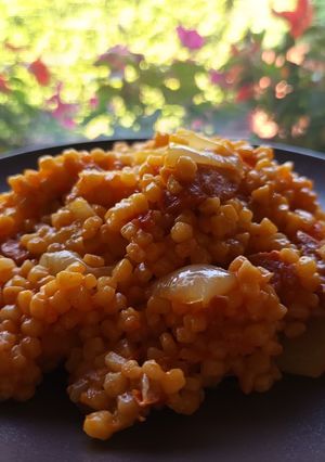 Lecsós tarhonya 🌶🍅🥓 recept fotója