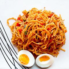A picture of Corned beef spaghetti.