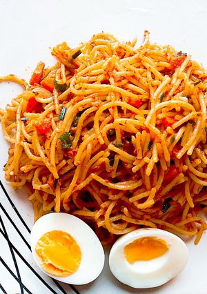 A picture of Corned beef spaghetti.