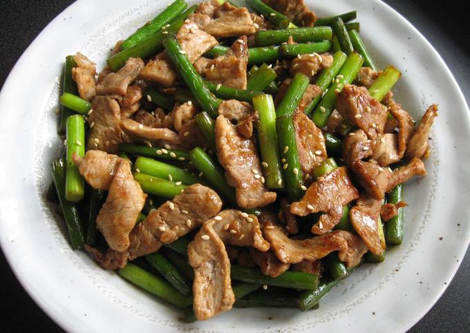 Pork & Garlic Shoots with Oyster Sauce
