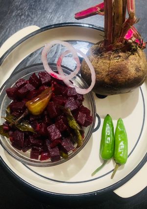 A picture of Beet root tadka (stir fried beet root).