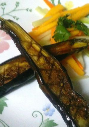 A picture of Egg plant mango salad.